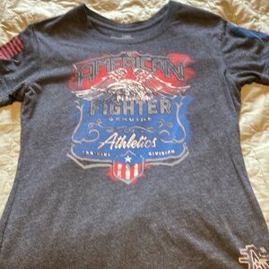 American Fighter Dark Gray Tee with Red and Blue Accents
